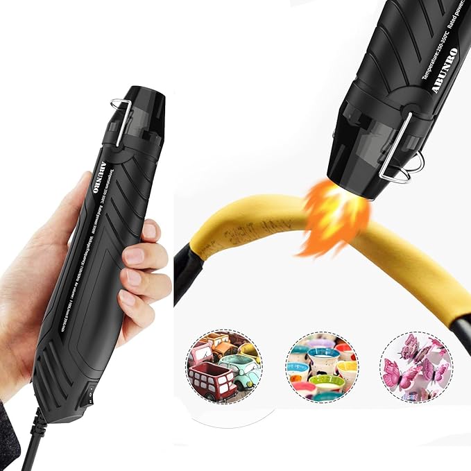 Mini Heat Gun, 2-Temp Settings 482℉ & 662℉（250℃& 350℃), 6.6FT Long Cable Fast Heat Hot Air Gun Tool with Reflector Nozzle, Overload Protection for Crafting, Vinyl Wrap and Shrink Tubing (Black)