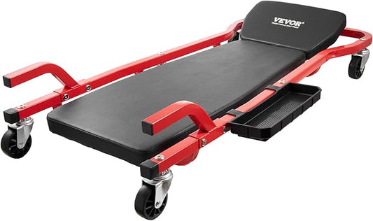 VEVOR Mechanic Garage Creeper, 44-Inch, 300 lbs Capacity Automotive Rolling Creeper with 6 Casters Adjustable Cushioned Headrest Tool Tray, Heavy Duty Steel Frame for Garages, Repair Shops, and DIY