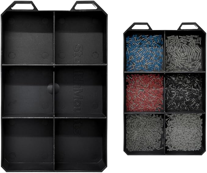 StealthMounts Six PacTray | 6-Compartment ABS Tool Tray Compatible with Milwaukee PACKOUT | Organiser for Tools, Nuts, Bolts & Small Parts | Workshop, Garage & Van Storage | Made in the UK