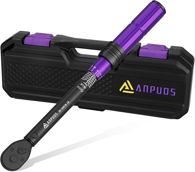 1/4 Inch Drive Click Torque Wrench, 20-240 in.lb/2.3-27.1 Nm, Aluminum Adjustable Inch Pound Tool with 72 Tooth, Dual Range Scales, Small Bike Torque Wrench for Bicycle Maintenance