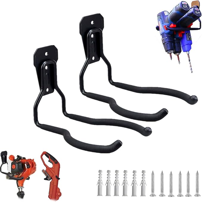 Falezern Garden Power Tool Hanger, 2 Pcs Metal String Trimmer Wall Mount Hanger, Weed Eater Storage Hook for Garage Wall, Weed Eater Organizer Wall Mount, Garage Hook for Hanging Weed Eater