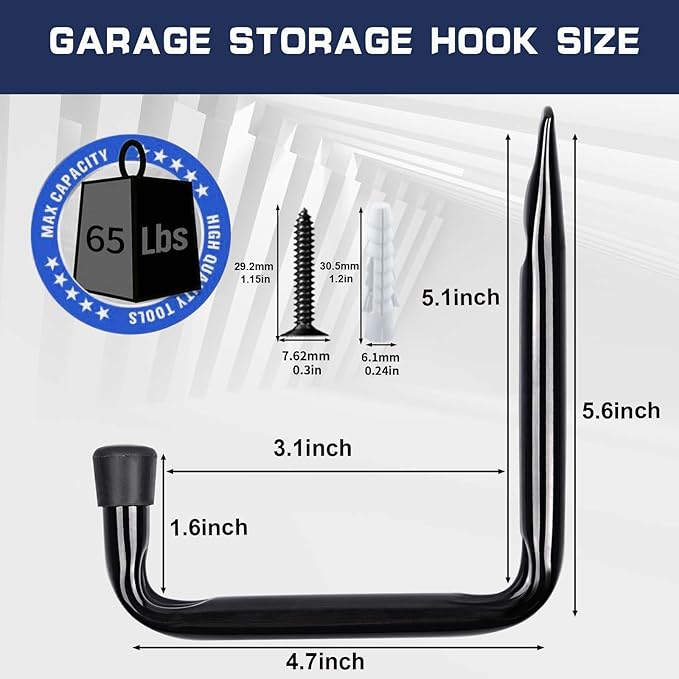 Dreecy J Utility Hooks for Hanging Heavy Duty Garage Storage Utility Hooks, Utility Hook for Garage Wall,Color Black, 5 Pack