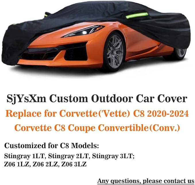 Custom Heavy Duty Car Cover Compatible with Chevrolet Corvette C8 Stingray Z51 Z06 E-Ray 2020-2026, Waterproof All Weather Car Covers for Outdoor Indoor, Rain Snow Sun Dust UV Cover