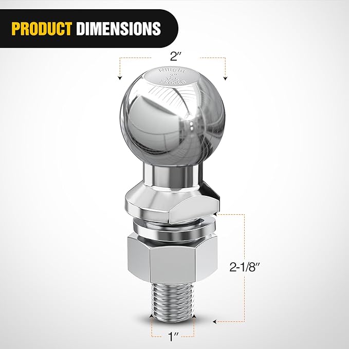 Nilight 2-Inch Diameter Chrome Trailer Hitch Ball, 7,500 lbs, 1 x 2-1/8-Inch Shank Universal Fit,Gray