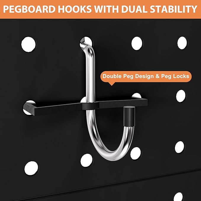 Peg Board,12"x12" Black Metal Pegboard Wall Organizer with Pegboard Accessories 8 Packs Metal Pegboard Panels