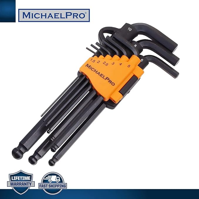 MichaelPro MP001048 Ball End Hex Key Set, 9pc Allen Wrench Set in Metric, Comes with a Convenient Storage Holder with Hook