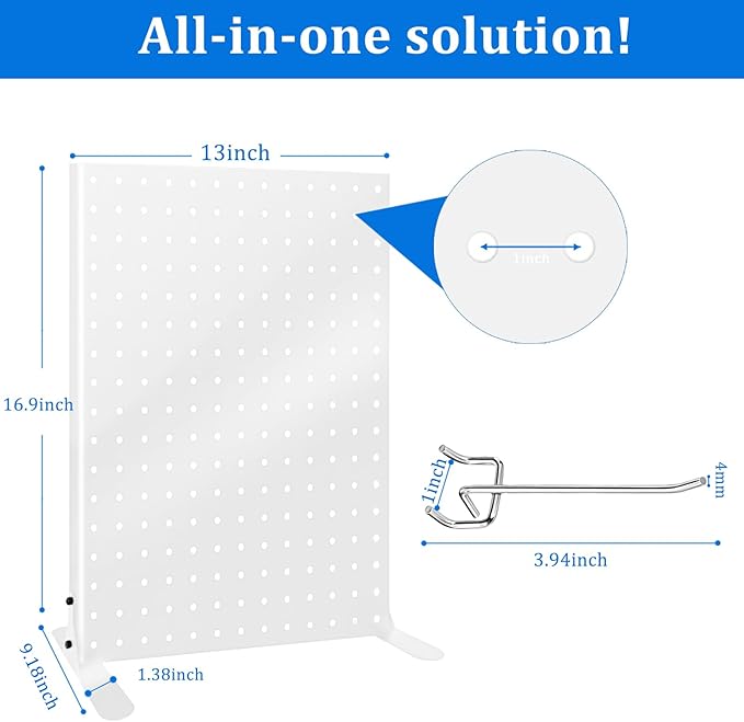 2PCS Pegboard Display Stand with 20 Hooks for Craft Shows, Metal Jewelry and Key Ring Retail Display Racks for Selling Accessories, Retail Stores, Vendors & Events, White
