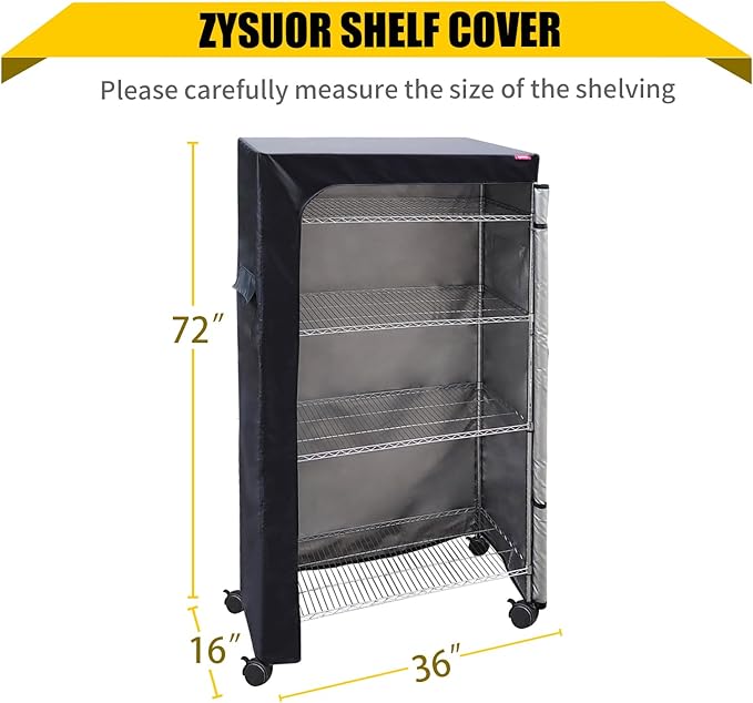 Waterproof Shelf Cover, Heavy Duty Clothes Rack Covers,Dustproof Storage Wire Shelving Cover,Two-Way Zipper Design,36" W x16 D x 72" H (No Shelves,Black)