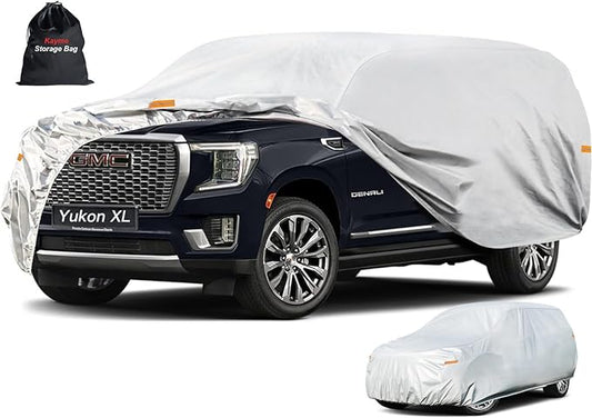 Kayme 6 Layers SUV Car Cover Custom Fit for GMC Yukon XL (2000-2025) Waterproof All Weather for Automobiles, Outdoor Full Cover Rain Sun UV Protection.Silver
