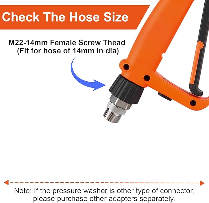 Kebtek Short Handle Pressure Washer Gun Quick Connect, Commercial 5200 PSI /15.8 GPM Power Wash Gun with M22-15mm Coupler 5PCS Nozzle Tips Compatible with Foam Cannon for Car Washing