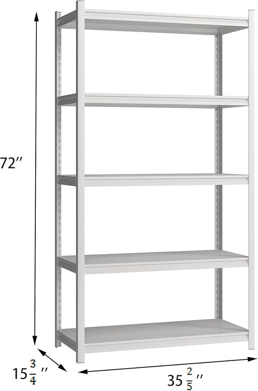 5 Tier Metal Storage Shelves Adjustable Garage Shelving, Heavy Duty Industrial Utility Rack Organization for Kitchen, Pantry, Closet, Garage, Office (White)