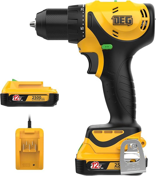 12V MAX Cordless Drill/Driver Kit,Electric Power Drill Set with Battery & Charger, 3/8-Inch Keyless Chuck, 2 Variable Speed, 20+1 Torque