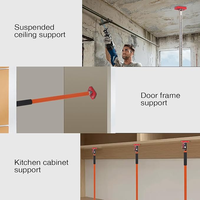 Adjustable Support Pole, Quick Telescopic Support Rod, Third Hand Tool Supports up to 154 lbs Construction Tools for Ceiling, Cabinet Jacks, Cargo Bars Drywalls (2Pack 35~63INCH)