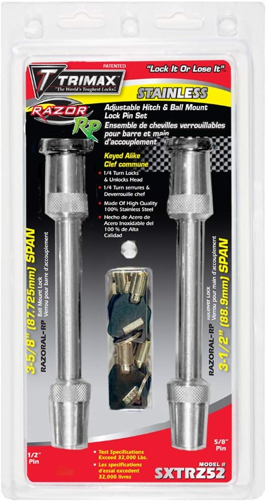 Trimax SXTRZ52 Razor RP Keyed-Alike Lock Set Stainless Steel, 1/2” Pin X 3-5/8” Span, 5/8” Pin X 3-1/2” Span