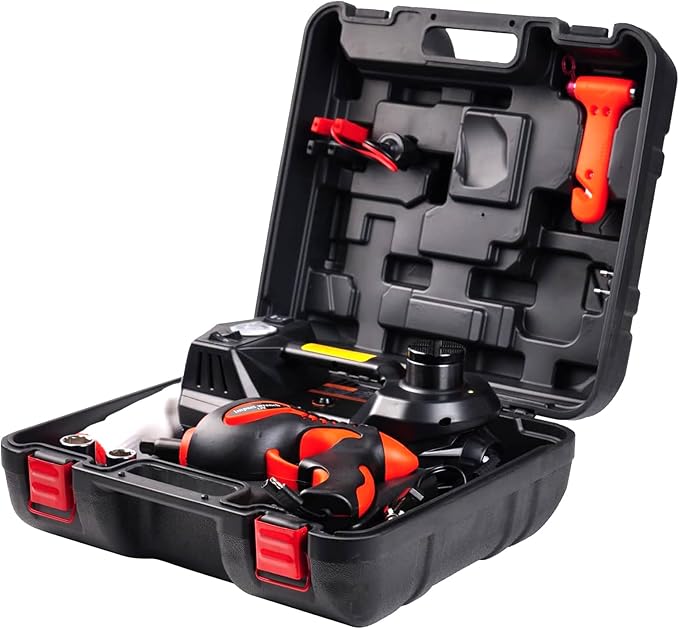 Electric Car Jack Kit 5 Ton 12V Portable Hydraulic Floor Jack with Impact Wrench and Inflatable Pump for SUV Car Tire Change Emergency Repair Kit with LED Light