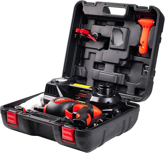 Electric Car Jack Kit 5 Ton 12V Portable Hydraulic Floor Jack with Impact Wrench and Inflatable Pump for SUV Car Tire Change Emergency Repair Kit with LED Light