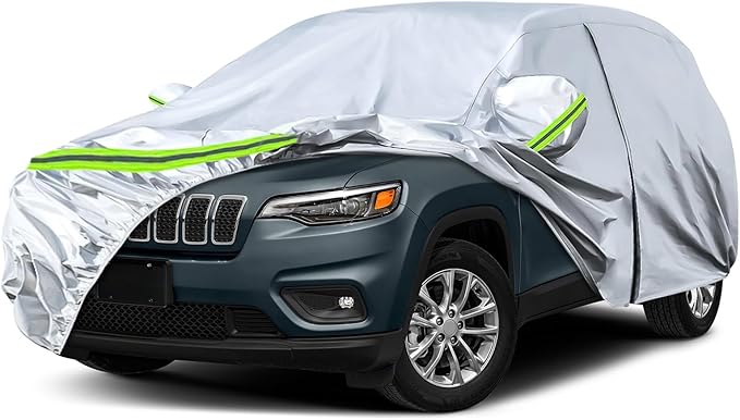 Waterproof Car Covers Replace for 2014-2025 Jeep Cherokee, 6 Layers Silver All Weather Custom-fit Car Cover with Zipper Door & Windproof Bands for Snow Rain Dust Hail Protection