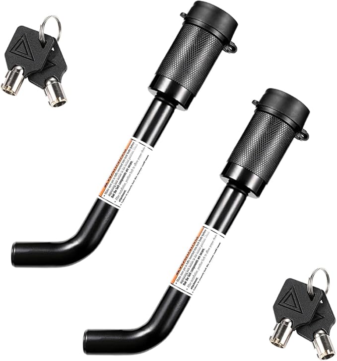 CZC AUTO Trailer Hitch Receiver Lock Hitch Pin Lock Dia 5/8 Inch Bent Pin for Class III IV 2 2-1/2 Inch Receiver Fit Bike Rack Tray Ball Mount for Towing Trailer Truck Car Boat RV (2 Pack Keyed Alike)