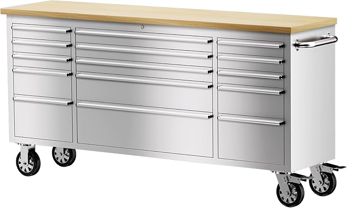 CHETTO C 72 inch Tool Chest Tool Box Mobile 15 Drawers Storage Rolling Cabinet with Wheels Lock Key Locking System Drawer Liners for Garage Warehouse Repair Shop