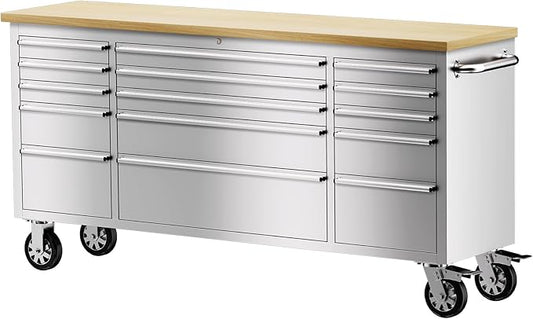 CHETTO C 72 inch Tool Chest Tool Box Mobile 15 Drawers Storage Rolling Cabinet with Wheels Lock Key Locking System Drawer Liners for Garage Warehouse Repair Shop
