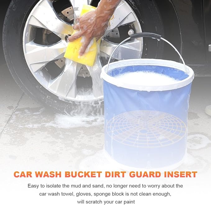2 PCS Car Wash Bucket Inserts, Auto Detail Dirt Gaurd Buckets Filter Helps Remove Dirt Debris, Dirt Guard Insert Wash Filter Fits 12 Inch Diameter Bucket or 3-5 Gallon Buckets (Yellow)