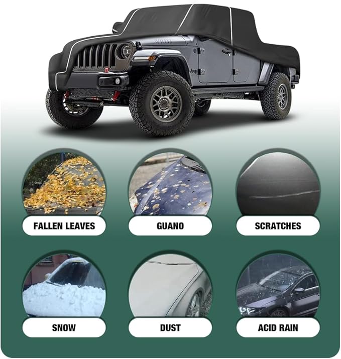 Fluorescent Strip Design Waterproof Car Cover Compatible for Jeep Gladiator 2019-2024 All Weather 6 Layers Full Car Cover Safe Parking at Night with Storage Bag