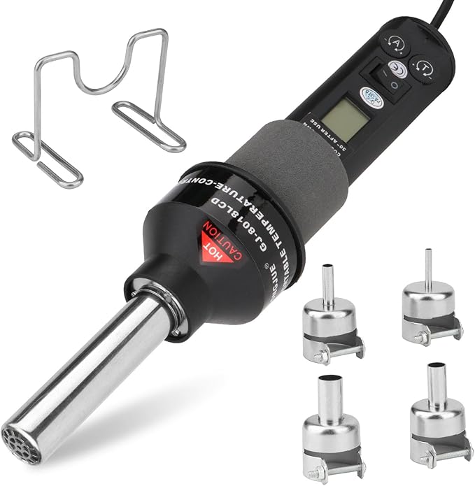 Rongon Heat Gun for Shrink Tubing, Hot Air Rework Station, 110V 200W LCD Heating Soldering Hot Air Gun, Adjustable Heatgun for Crafts, Shrink Wrap, Electronics, Resin, Wire
