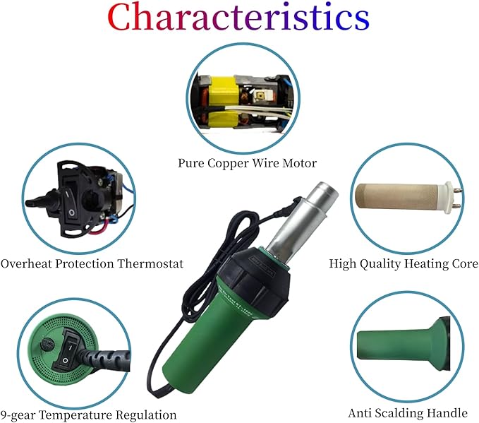 110V Hot Air Gun Welding Torch 1600W Heat Gun Plastic Welder Roofing Welder Kits (6sets)