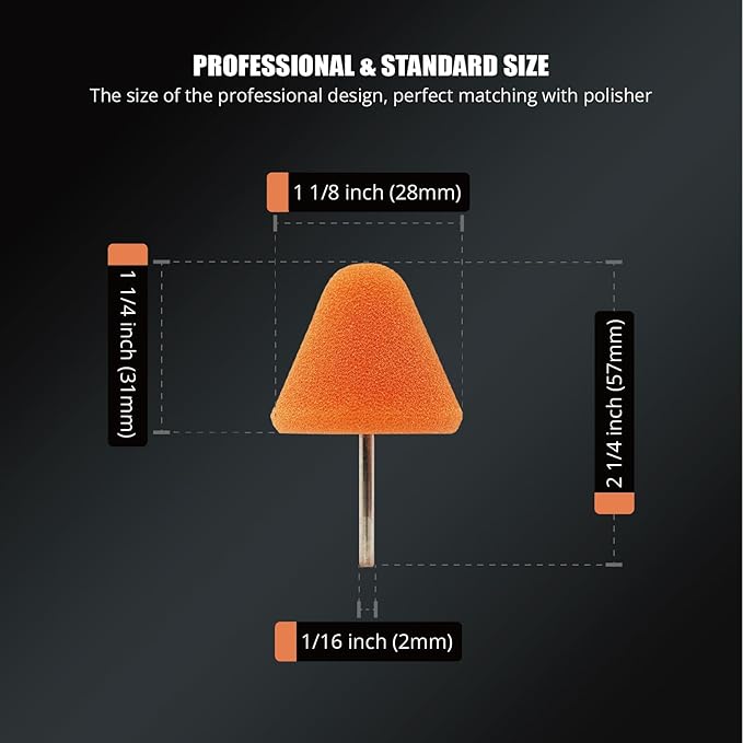 SPTA Orange Cone Heavy Cut Pad with 1/8" Shank, 5Pcs Orange Flexible Shaft Cone Polishing Pad Set,Mini Car Detailing Pads for Small Area for Flexible Shaft & Drill Attachment -PT189-5