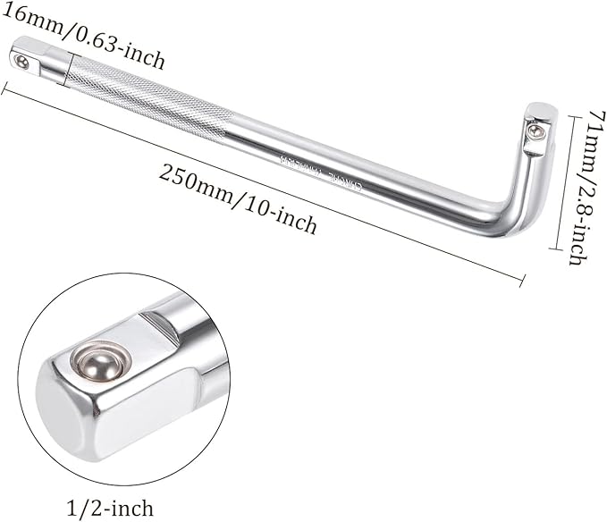 Breaker Bar - [1/2 Inch Drive] L Shape Socket Wrench Extension for Car Mechanical Equipment Repair Use, CR-V Steel