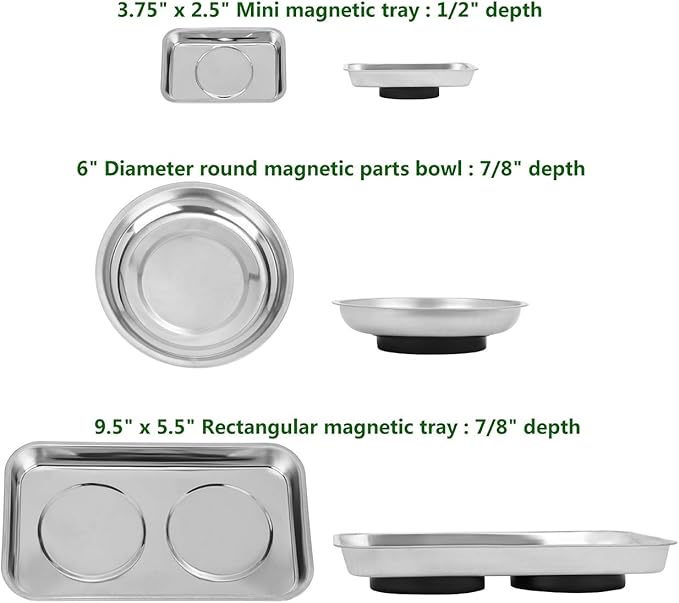 Magnetic Tray Holder 3pc,for Socket Screw Nuts Bolts Metal Parts,Extra Strong Magnet,Thickened Tray,Stainless Steel