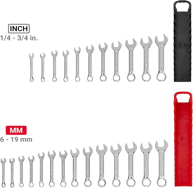 TEKTON Stubby Combination Wrench Set with Holders, 25-Piece (1/4-3/4 in., 6-19 mm) | WCB92403