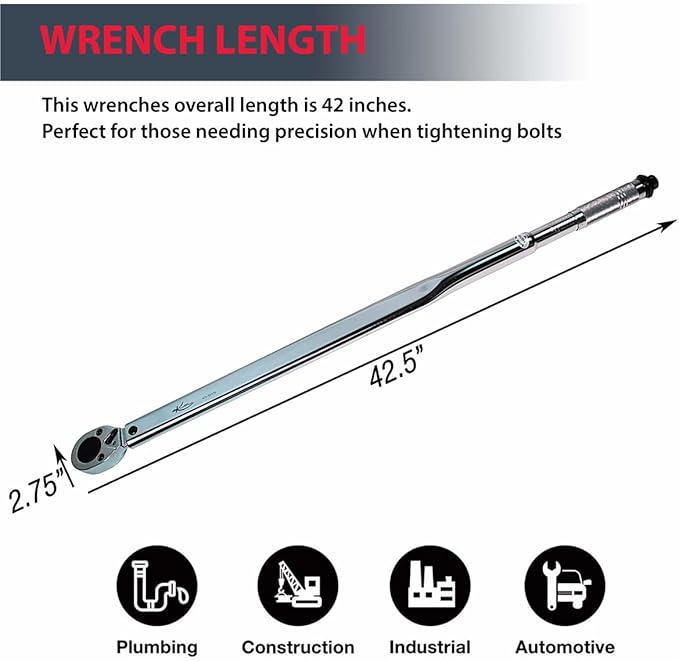 K Tool International 72175 Ratcheting Torque Wrench with 3/4" Drive for Garages, Repair Shops, and DIY, 100-600 ft/lbs., Click Style, Laser Marked Scales, Quick Release, Carrying Case, Non-Slip Handle