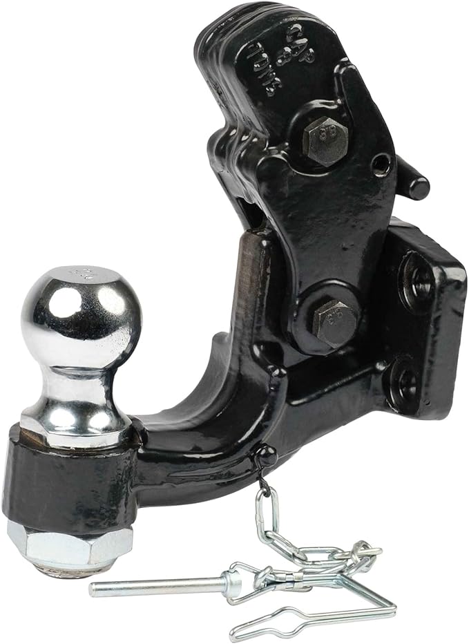 Mytee Products Mounting Plate with Pintle Hitch KIT: Pintle Hook Mounting Plate with 8 Ton 2 inch Ball for Trailers Bolt On Adjustable Pintle Hook Ball Combo - Powder-Coated, Heavy-Duty