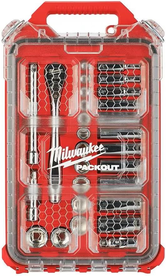 Milwaukee 3/8-Inch Drive SAE Ratchet and Socket Mechanics Tool Set with Packout Case (28-Piece)