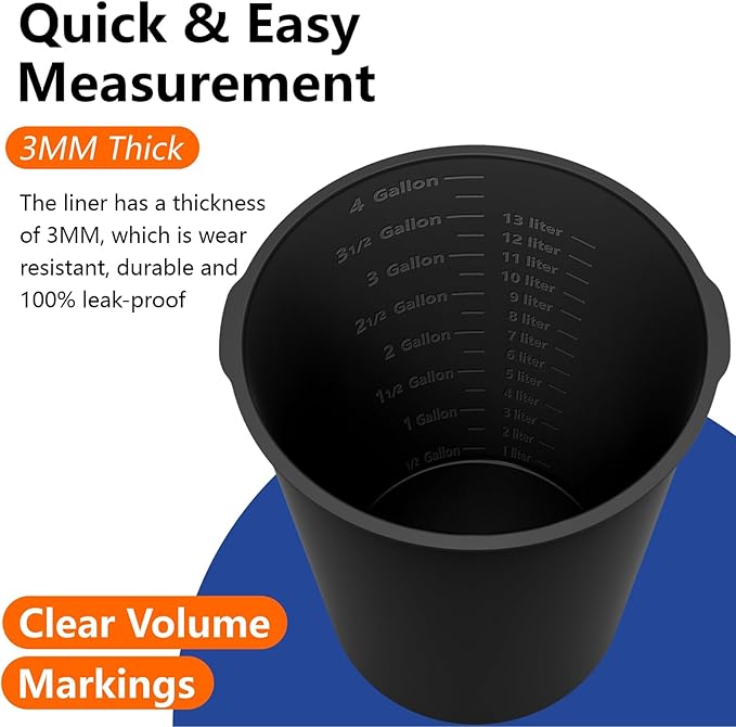 2PCS 5 Gallon Bucket Liner Reusable Rubber Bucket Liners for Concrete Mix and Thinset with Graduated Measurements (2PCS-Black)