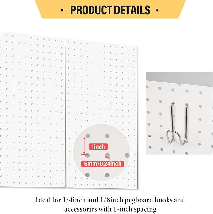 DEWEL Peg Board, 23" x 12" Peg Board Tool Organizer Panel Set, 2 Pack Metal Pegboard Panels with Accessories, Heavy Duty Pegboard for Walls Home, Garage, Office, Craft Room, Kitchen（2pcs white）