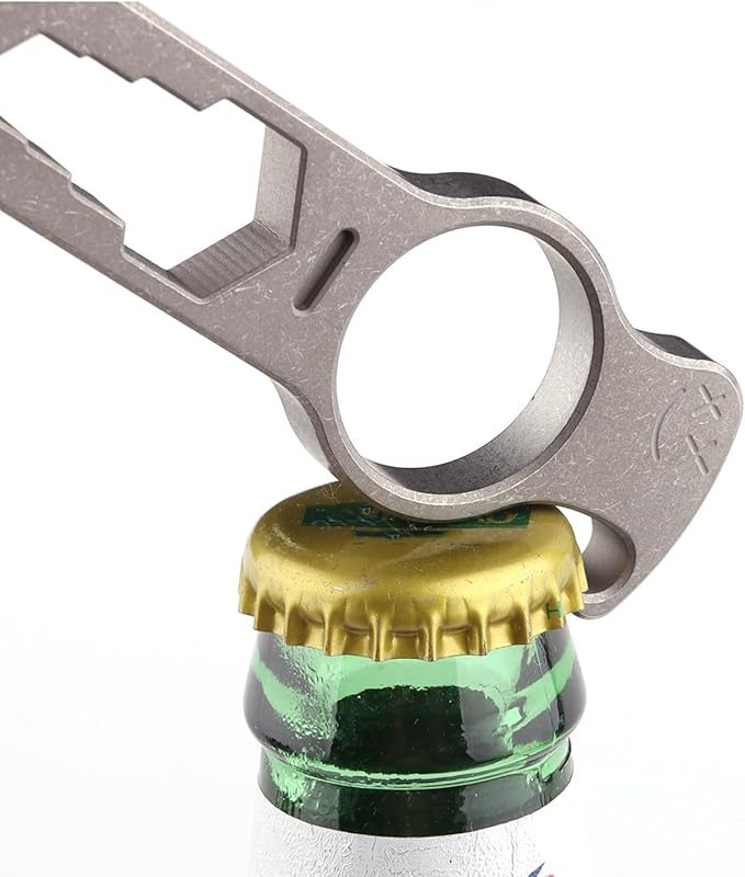 Titanium Pry Bar Bottle Opener, 5.51" Multi Tool Crowbar with Multi-size Wrench/Screwdriver/Nail Puller Function QG002 (Stonewash)