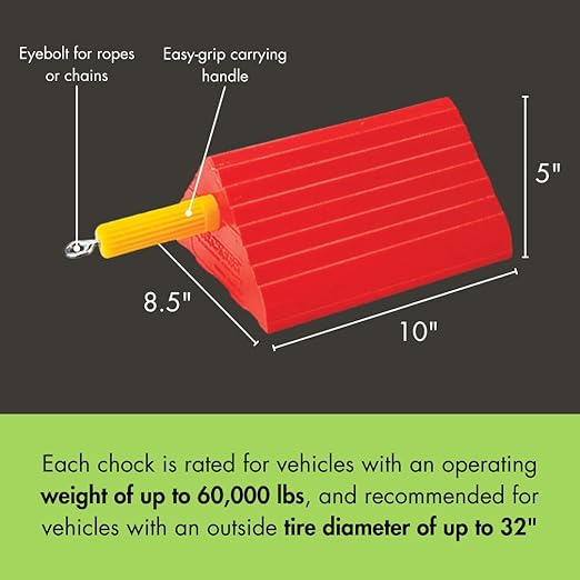 Checkers One Large Wheel Chock for 27-32" Tires, Heavy Duty Wheel Chocks for Semi Trucks, Utility, Tractor Trailer, 60k lb Load Capacity, Made in The USA, Polyurethane, UC1400-6