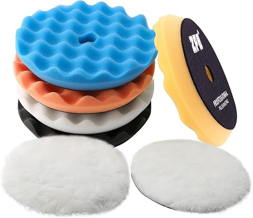 Buffing Polishing Pads, ZFE 6Pcs 5"(125mm) Waffle Foam Buffing Pads Polishing Pads Wool Pad Kit for 5Inch Backing Plate RO/DA/GA Car Polisher (7Pcs 5Inch Waffle Polishing Pad, 5 Inch (125mm))