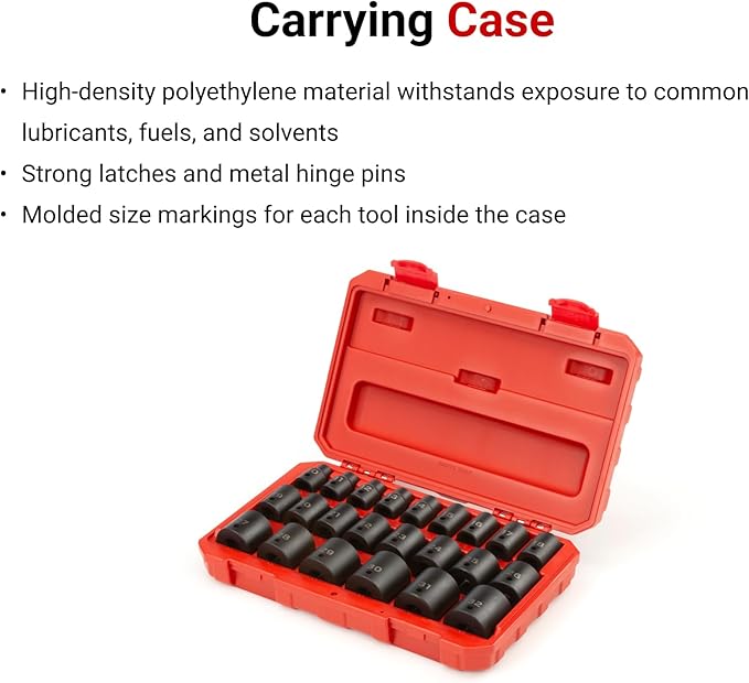 TEKTON 1/2 Inch Drive Shallow 6-Point Impact Socket Set with Case, 23-Piece (10-32 mm) | SID92322