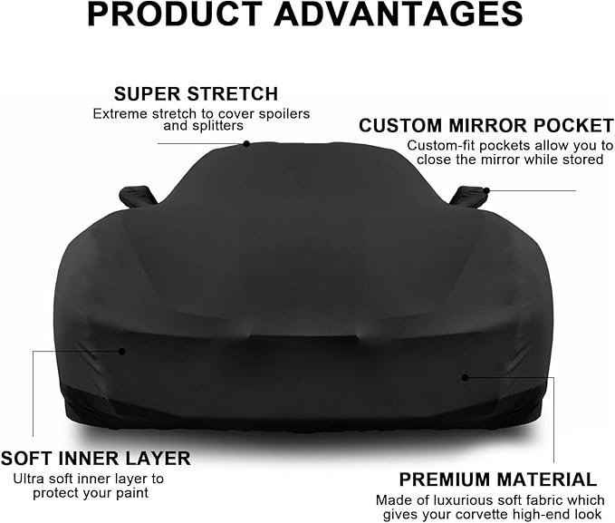 Car Cover Indoor Compatible with Corvette C6 2005-2013, Stretch Satin Dust-Proof Protection Ultimate Custom Full Car Cover for Underground Garage, Car Show