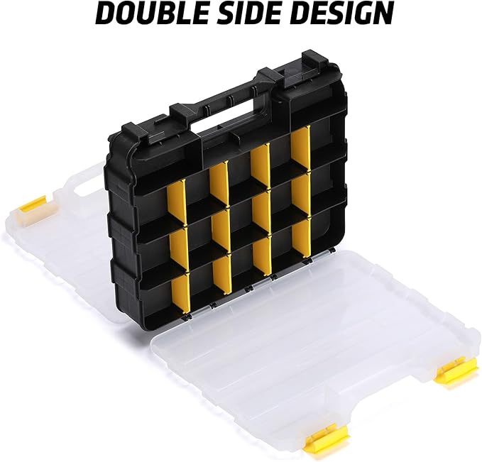 AIRTOON 2PCS Double Side Tool Organizer with Impact Resistant Polymer, Hardware Box Storage, Excellent for Screws,Nuts,Small Parts, 34-Compartment