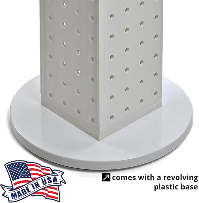 Azar Displays 700220-WHT-2W16 Four-Sided 4”W x 12” Revolving Pegboard Tower Kit Counter Display with 16-Pack of 2 inch Locking Hooks, White