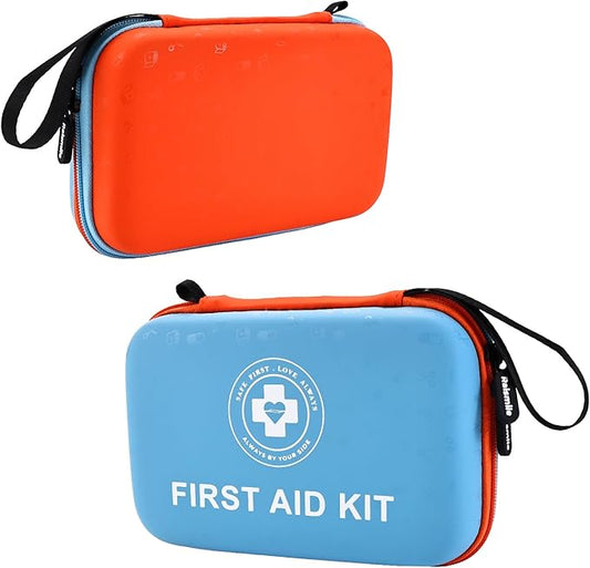 Premium First Aid Kit - 305 Piece Dual-Color Emergency Kit with Hard Shell & Fluorescent Interior Coating, Compact Survival Kit for Home, Car, Travel, Hiking & Outdoor(Blue/Orange)