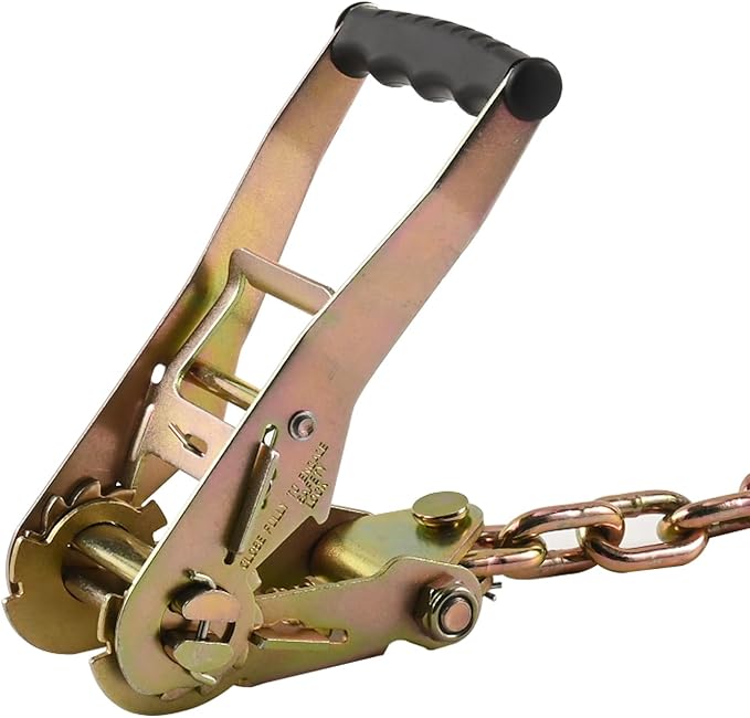 Tie Down Chain Ratchet Straps with 5/16" G70 RTJ Cluster Hook, 18,800 lbs, Heavy Duty Roll Back Car Hauler Tow Ratchets with Chain, for Auto Towing & Recovery, 2 Pack