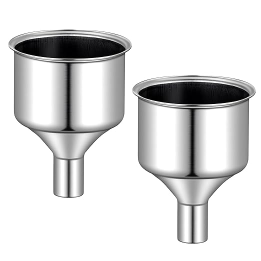 2 Pcs Stainless Steel Flasks Funnels 3/8" Small Kitchen Funnel Set Spout for Flasks Oil Bottle Liquid Perfume Bottle Coffee Beans