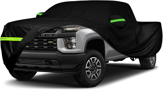 Waterproof Car Cover 236×82×81in Compatible with Chevrolet Silverado & GMC Sierra 1500/2500/3500 2014-2025, 420D All Weather Car Cover with Zipper Door for Snow Rain Dust Hail Protection