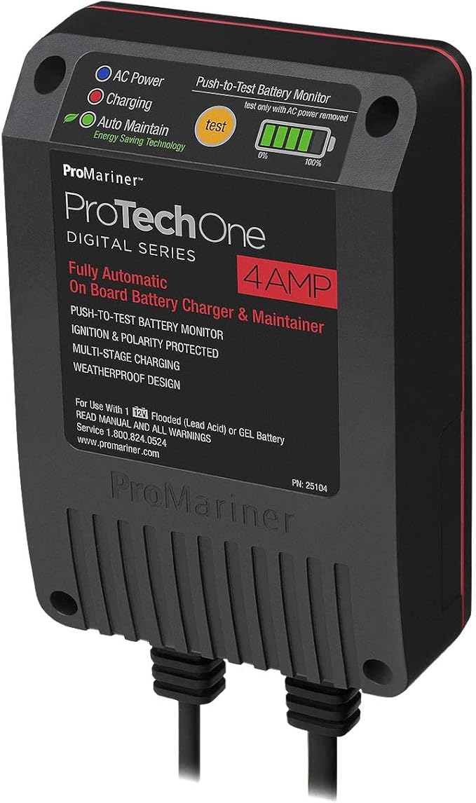 ProMariner 25104 ProTechOne Digital Series 4 Amp Fully Automatic On-board Battery Charger and Maintainer AC Corded Model