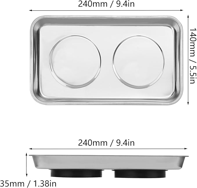 5 PCS Magnetic Trays, 9.4X5.5x1.4Inch, Magnet Tool Tray, Magnetic Parts Tray, silvery, by GENHAKON